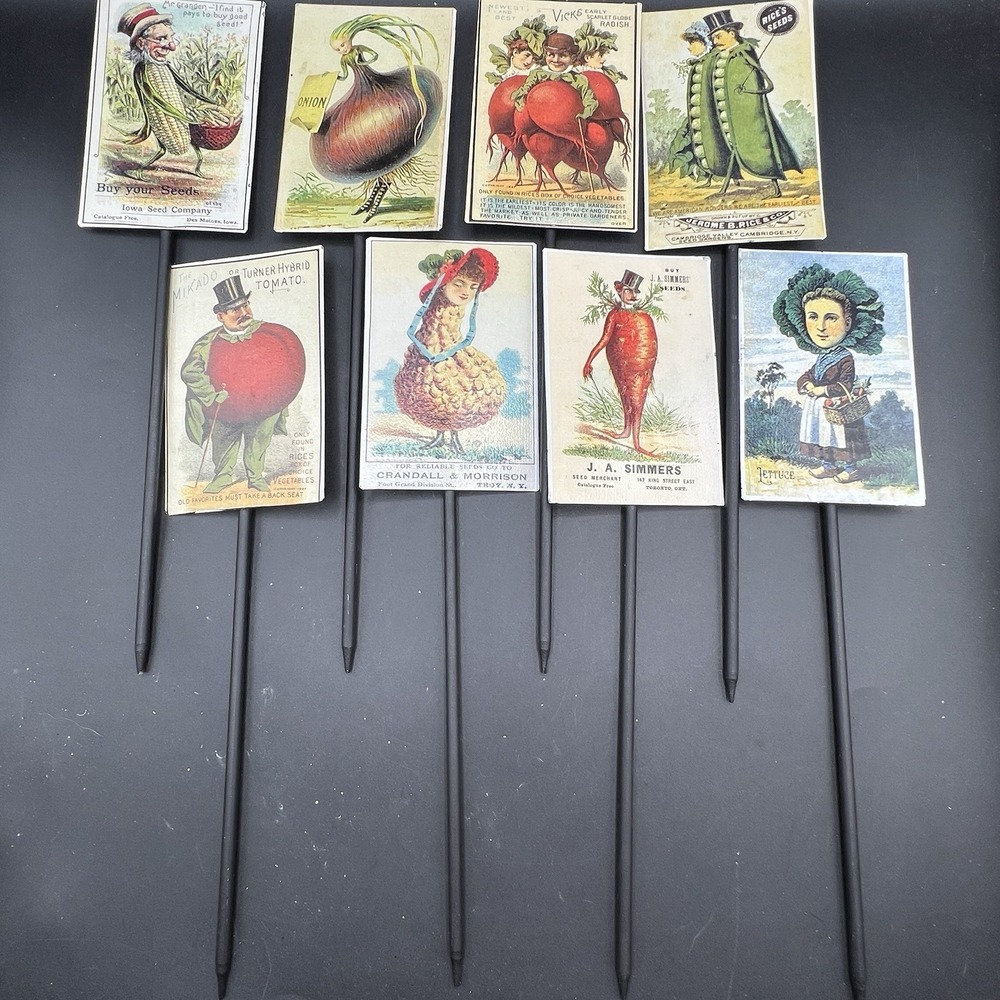Anthropomorphic Vegetable Garden Stakes People 1800's Metal - Set Of 8